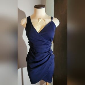 Elegant Navy Blue Wrap Dress